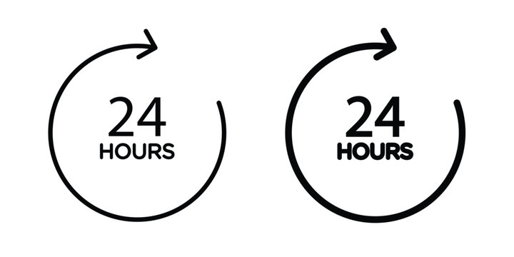 24 hours icon design concept. Stroke and flat icons set