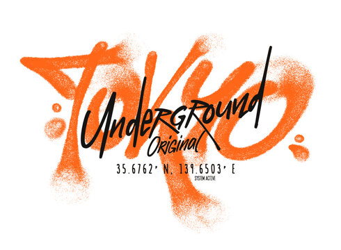 Tokyo graffiti t shirt design urban streetwear typography vector illustration japanese street art drip spray style