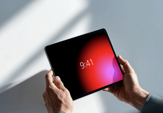 Tablet Mockup Held in Hands with Blank Screen