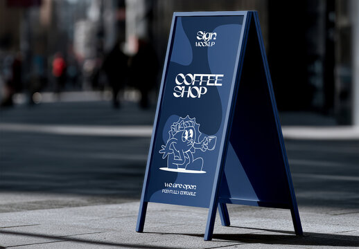 A Frame Sign Mockup on Empty City Sidewalk