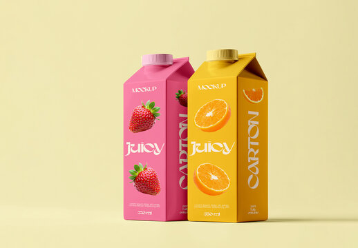Two Beverage Cartons Mockup on Solid Studio Background