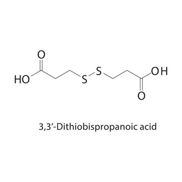 3,3&rsquo;-Dithiobispropanoic acid skeletal structure. disulfide compound schematic illustration. Simple diagram, chemical formula.