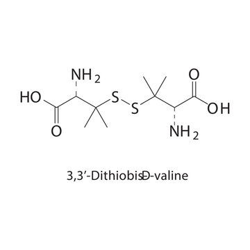 3,3&rsquo;-Dithiobis-D-valine skeletal structure. amino acid compound schematic illustration. Simple diagram, chemical formula.