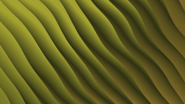 Smooth wavy layers with shadows creating a rhythmic pattern in shades of olive green. Loop animation. Abstract yellow wavy layers.