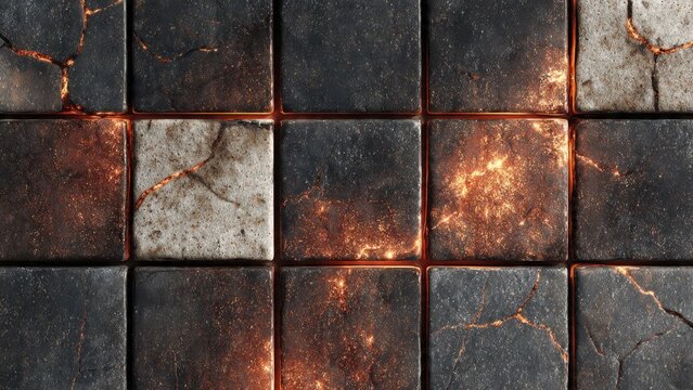 Cracked Stone Tiles with Glowing Edges