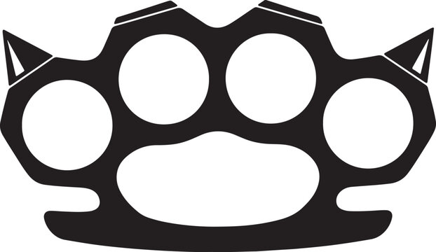 Black silhouette of brass knuckles with spikes on a transparent background, also transparent background