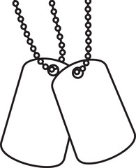 Fototapeta premium Two blank black outline dog tags hanging from beaded chains on a white background, also transparent background