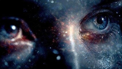 Naklejka premium Human Eyes Reflecting Cosmic Galaxy