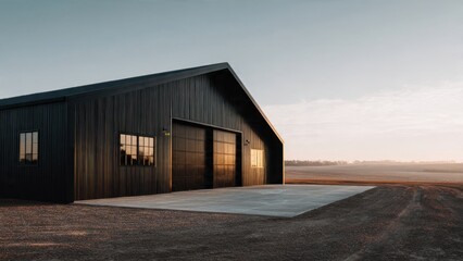 Fototapeta premium Modern Black Barn with Sunset Glow