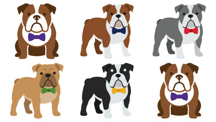 Naklejka premium Bow Tie - Fancy bulldog wearing a dapper silk bow tie Flat Vector Illustration on Transparent Background