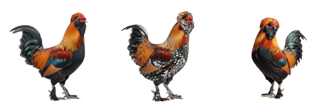 Faverolles Rooster Standing Beard and Muffs - Gallus gallus domesticus - Coq Faverolles - Faverolles Hahn - SEO Optimized French Heritage Poultry Farming Livestock Photography Image for Commercial