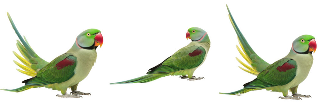 Alexandrine Parrot Standing with Long Tail Trailing Behind - Psittacula eupatria - Perruche grand-alexandre - Gro&szlig;er Alexandersittich - Large Parrot SEO Optimized Photography Stock Image
