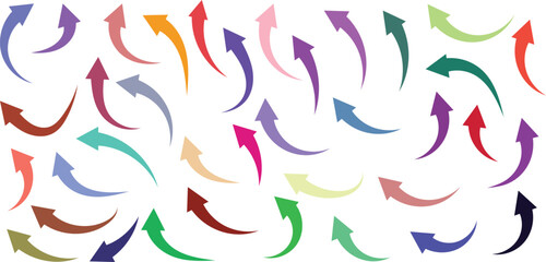 Obraz premium Collection of multicolored curved arrows pointing in various directions on white background