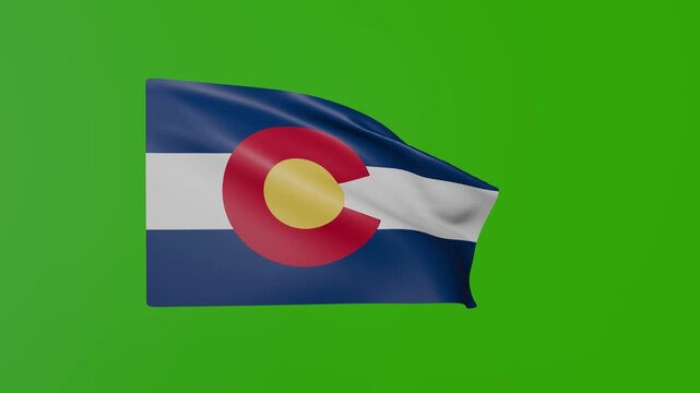 Colorado flag waving on green screen background, USA state banner animation