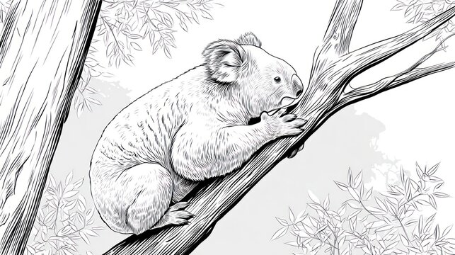 Detailed grayscale koala in a tree