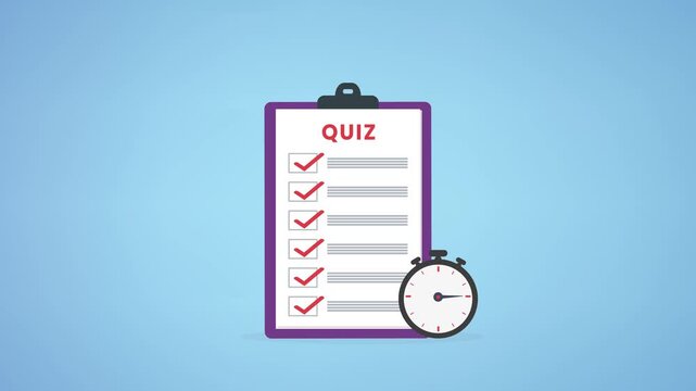 Quiz checklist with stopwatch icon vector, online test exam form, time management