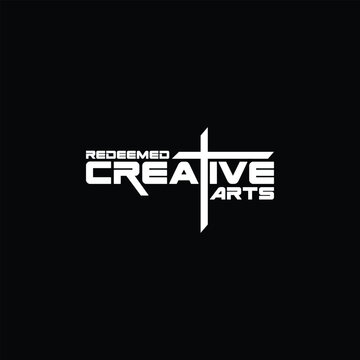 Modern minimalist cross symbol logo for redeemed creative arts and religious studio