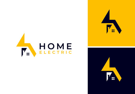 Simple icon logo design vector of initial A with house and electric lightning, electricity logo.