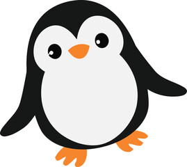 Obraz premium Cute funny cartoon penguin with white background, winter arctic vector illustration