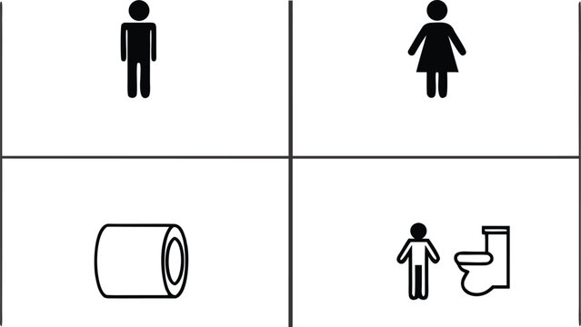 Public Restroom Icons Set &ndash; Toilet, Shower, Wheelchair, Baby, Trash Symbols Vector