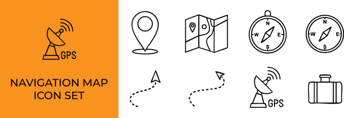 Fototapeta premium Navigation Map Outline Icon Set Vector.