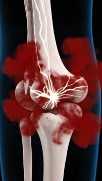 Elbow joint injury shows bone fracture and internal bleeding with clear visual detail on injury mechanism
