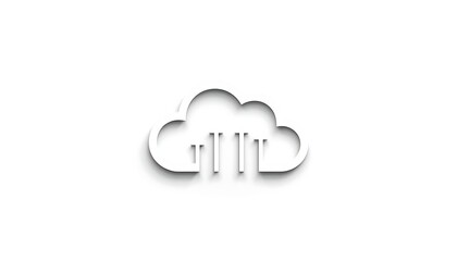 Obraz premium A crisp, minimalist 3D icon of a cloud with vertical lines indicating data transfer, against a clean white background.