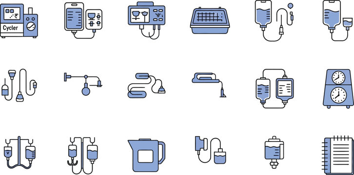 Illustrations of medical dialysis equipment and components Vector
