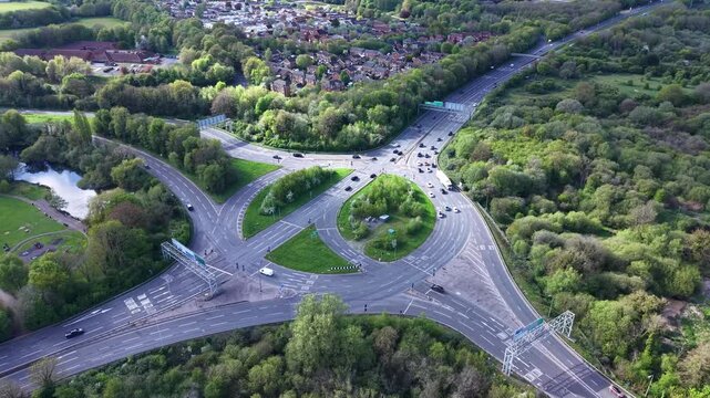 Aerial View of Large Roundabout with Traffic in Basingstoke Hampshire UK Urban Infrastructure