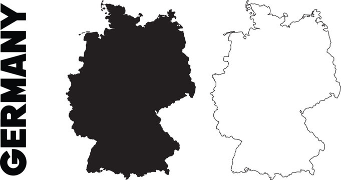 Germany map vector illustration with black and white outline flat design