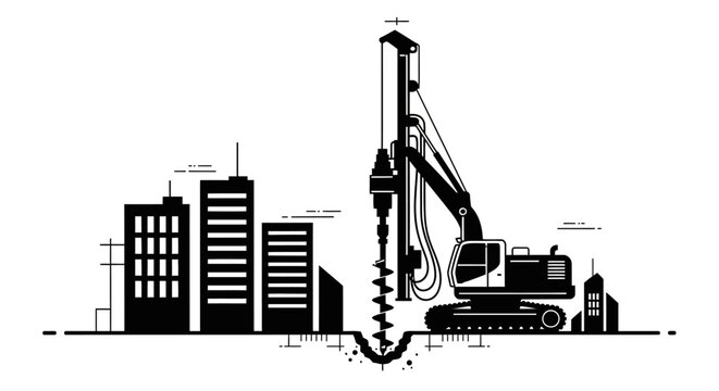 City construction site with drilling machine.
