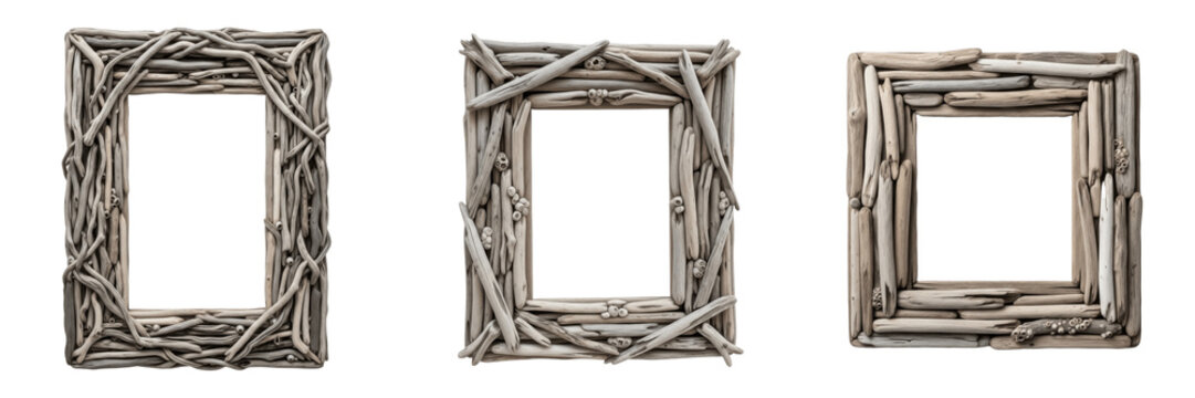 Driftwood Coastal Frame - Cadre c&ocirc;tier en bois flott&eacute; - Treibholz-K&uuml;stenrahmen - Marco costero de madera flotante - Weathered Ocean Wood Border for Beach House Interior Design