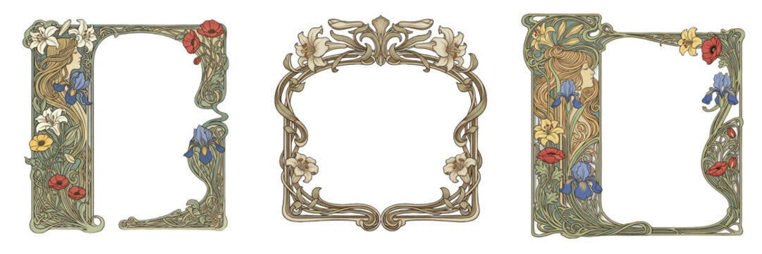 Art Nouveau Floral Frame - Cadre floral Art Nouveau - Jugendstil-Blumenrahmen - Marco floral Art Nouveau - Organic Curved Nature Inspired Border for Artistic Graphics and Decorative Wall Art