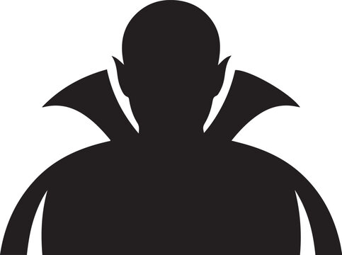 Black silhouette of a vampire with a cape and pointed collar. black icon drawing vector