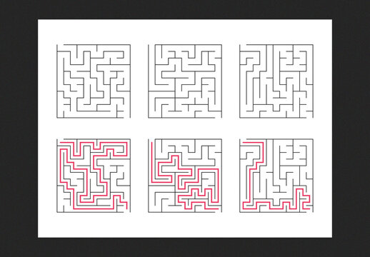 Maze with solution, educational labyrinth, puzzle with answers, fun for kids and adults