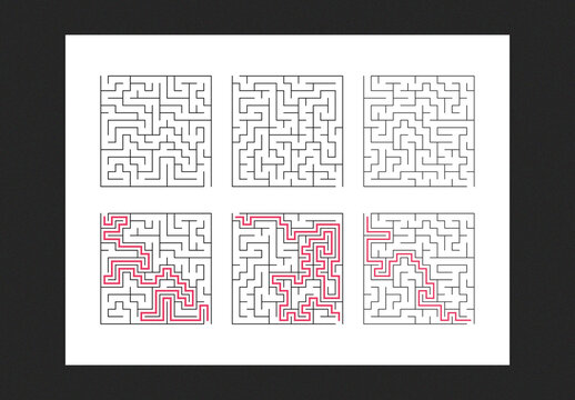 Maze with solution, educational labyrinth, puzzle with answers, fun for kids and adults