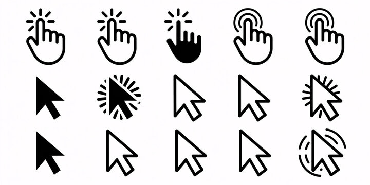 A collection of computer mouse cursor icons in various styles and designs