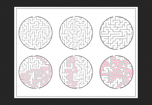 Maze with solution, educational labyrinth, puzzle with answers, fun for kids and adults