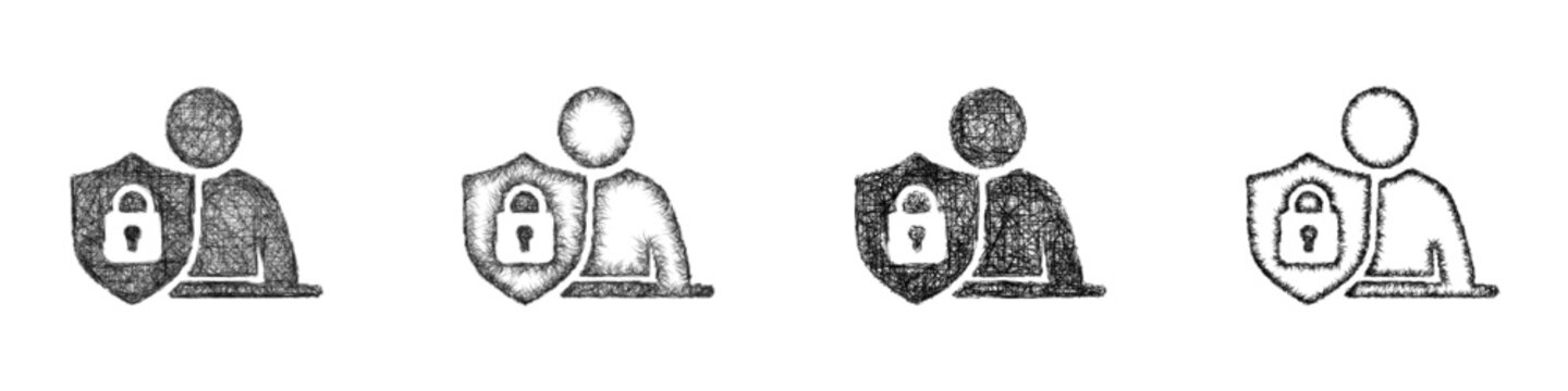 Sketch cybersecurity specialist icon design set