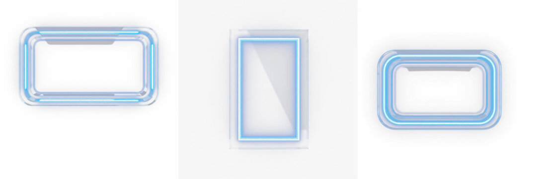 Blue Glow Glass Frame Mockup - Cadre en verre &agrave; lueur bleue - Glasrahmen mit blauem Leuchten - Marco de vidrio con brillo azul - High Tech Science Fiction HUD Interface Design Graphic Asset