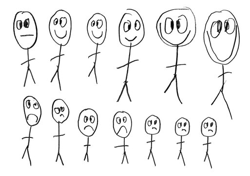 hand-drawn stick figures kids drawing of a stick figures with expressions