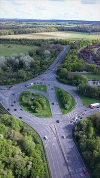 Aerial View of Large Roundabout with Traffic in Basingstoke Hampshire UK Urban Infrastructure