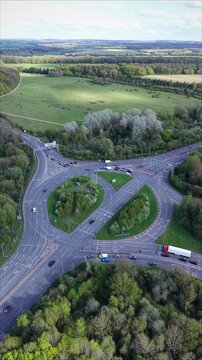 Aerial View of Large Roundabout with Traffic in Basingstoke Hampshire UK Urban Infrastructure