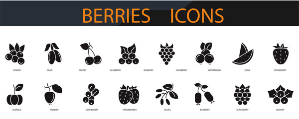 Obraz premium berries mountain icons set minimalist flat style design, berries mountain Vector set illustration on white background