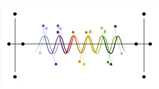 Colorful wave spectrum visualization on axis grid, abstract signal modulation diagram