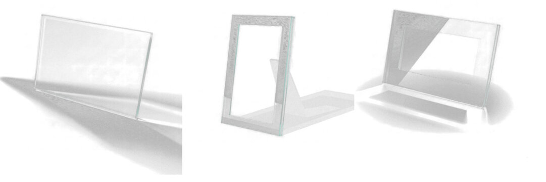 Glass Border with Reflection Floor Isolated on Black Background - Bordure en verre avec reflet au sol - Glasrand mit Bodenreflexion - Marco de vidrio con reflejo de suelo - Mirror Floor Graphic