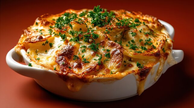 Czeck tirolata potato and pasta casserole in ceramic dish