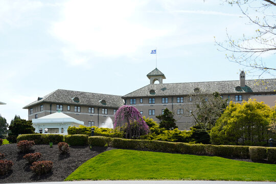 Side view of the Hotel Hershey, located in Hershey, Pennsylvania.