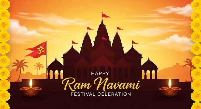 A vibrant illustration celebrating Ram Navami festival