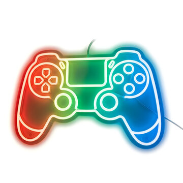 Neon gaming controller light effect isolated on white background